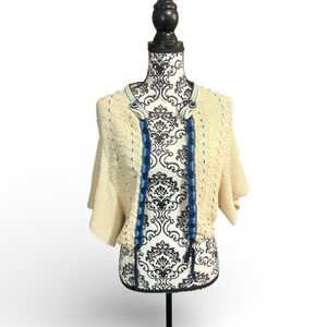 ANTHROPOLOGIE HWR Cream and Blue Crochet Sweater